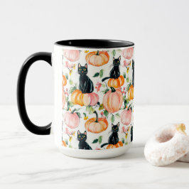 Caneca Café Temático de Halloween Gato Preto & Abóbora de