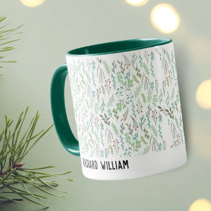 Caneca Café Verde Mínimo de Flor Selvagem Elegante de Nat