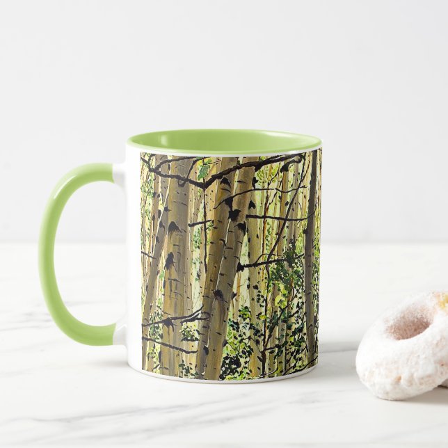 Caneca Café Verde Violeta Madeira de Aspen de Verão (Com Donut)