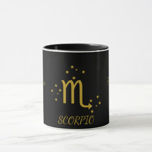 Caneca Café Zodíaco Escorpião Preto e Dourado Simples