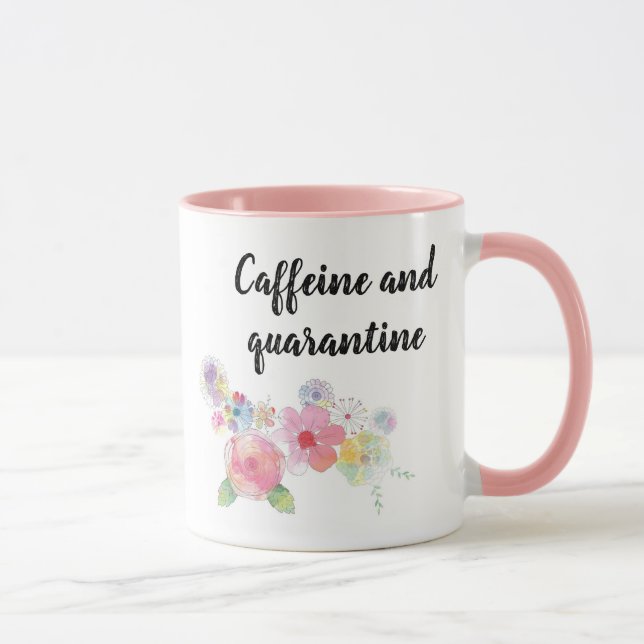 Caneca Cafeína e Quarentena Aquarela, Cor Floral, Rosa (Direita)
