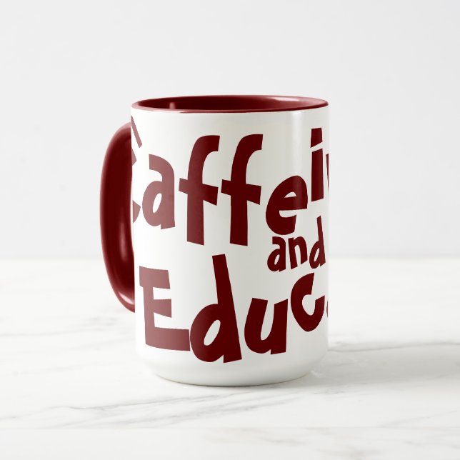 Caneca Cafeinato e Educar Engraçado Professor Maroon (Frente Esquerda)