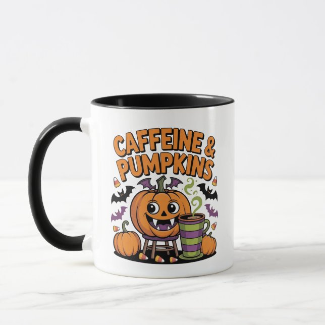 Caneca Cafeine e Pumpkins - Design de Halloween Mug (Esquerda)
