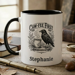 Caneca Caffeine Addict Funny Raven Gothic Bird Art Gift