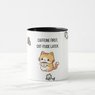 Caneca Caffeine First, Cat-itude Later | Funny Cat Coffee