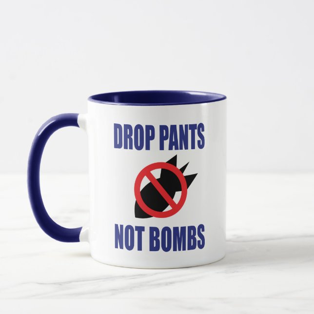 Caneca Calças Não Bombas - Engraçado Slogan Anti-Guerra (Esquerda)