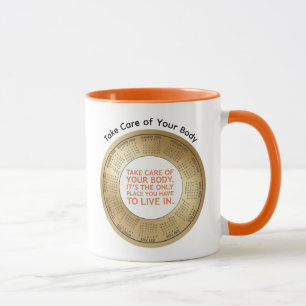 Caneca Calendário 2026 Citação Cuide do Seu Corpo Café 