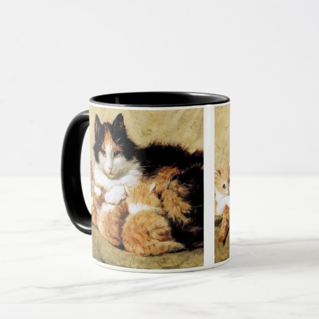 Caneca Calico Cat e seus gatinhos por Henriette Ronner-Kn (Frente Esquerda)