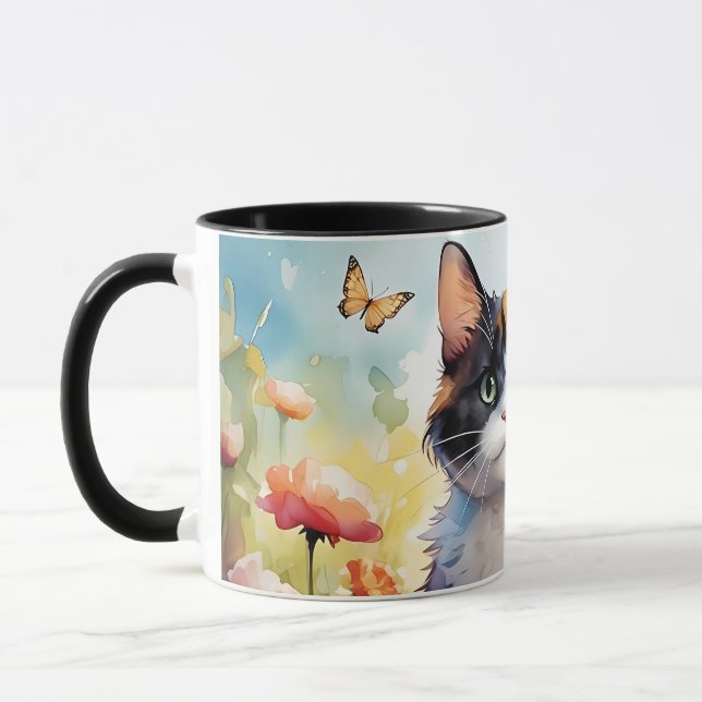 Caneca Calico Cat no Jardim Primavera com Borboletas (Esquerda)