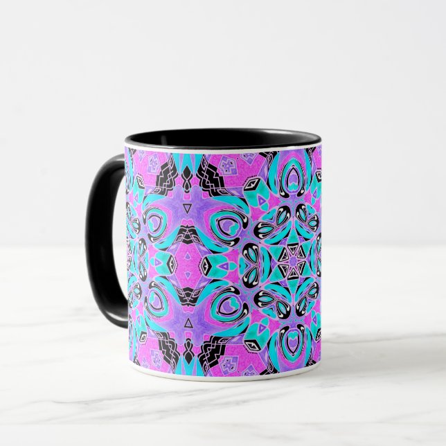 Caneca Calidoscópio néon, mandala (Frente Esquerda)
