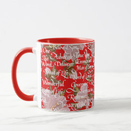 Caneca Caligrafia de Natal Nomes de Cristos|| Vermelho