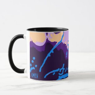 Caneca Calli Art Mug colorido em romas e azul preto 