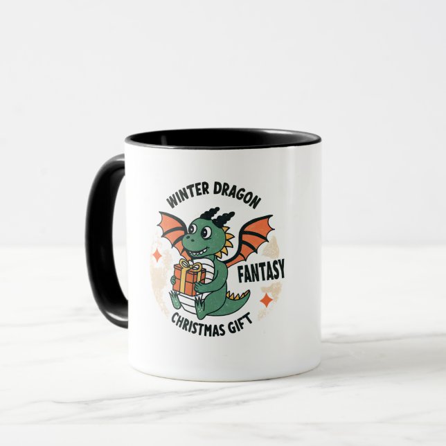 Caneca Calma Dragão de inverno com Fantasia de Presente (Frente Esquerda)