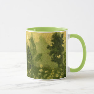 Caneca Camada de verão, pintura de lã, tons verdes paisag