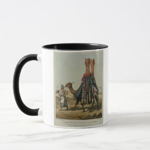 Caneca Camelo que transporta uma noiva a seu marido, b