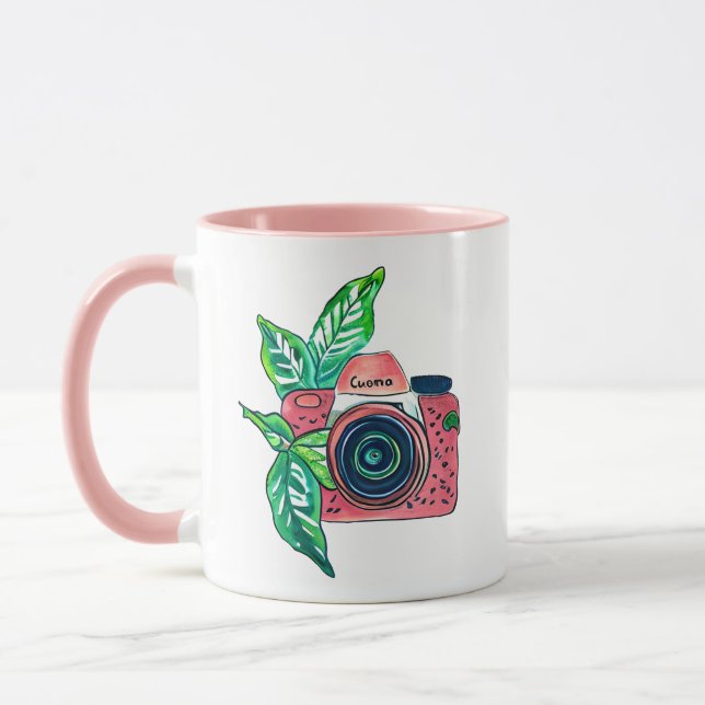 Caneca Câmera Rosa Vintage Sorriso (Esquerda)