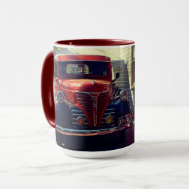 Caneca Caminhão Antigo em Estação de Serviço Rústica