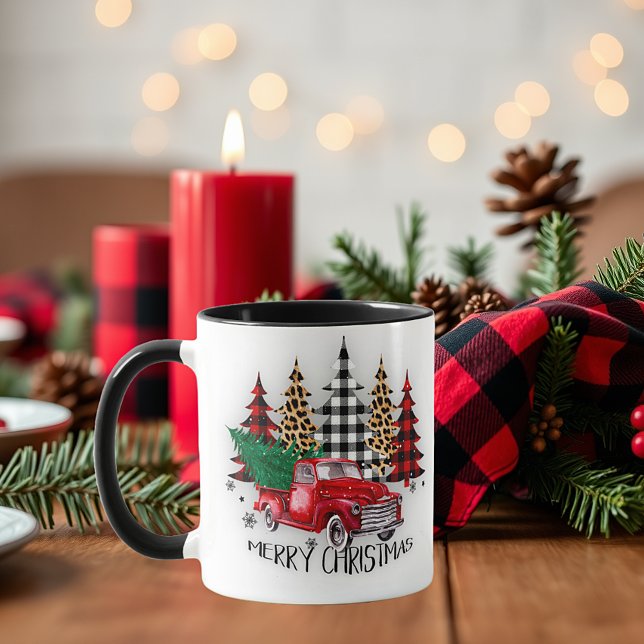 Caneca Caminhão e árvores de Natal alegre (Criador carregado)