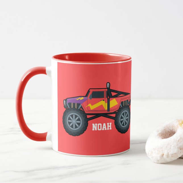 Caneca Caminhão Monstro da Corrida, para Meninos e Menina (Com Donut)