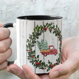 Caneca Caminhão Vermelho de Madeira Maltratada Estilo Faz