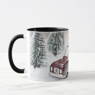 Caneca Caminhão Vermelho Vintage com desenho de árvore de