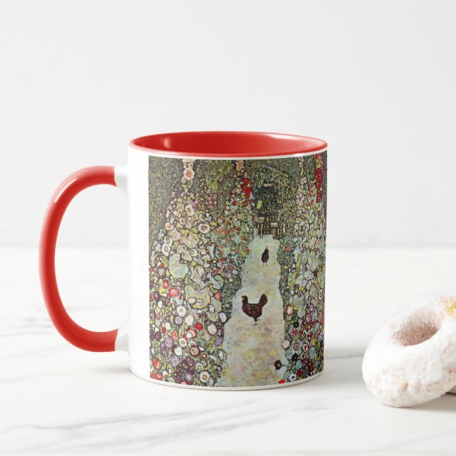 Caneca Caminho do Jardim com Galinhas, Gustav Klimt, Art  (Com Donut)