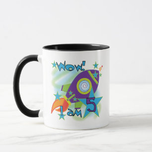 Caneca Camisas de aniversário de 5 de foguetes e presente