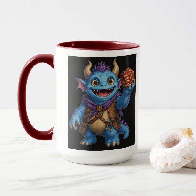 Caneca Camiseta de Monstro de Fantasia Fofo Segurando Dad (Com Donut)