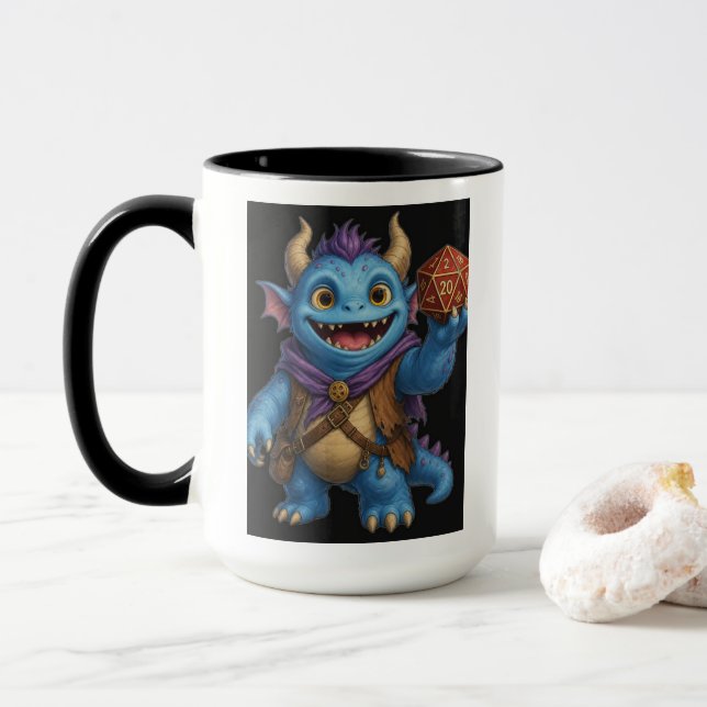 Caneca Camiseta de Monstro de Fantasia Fofo Segurando Dad (Com Donut)