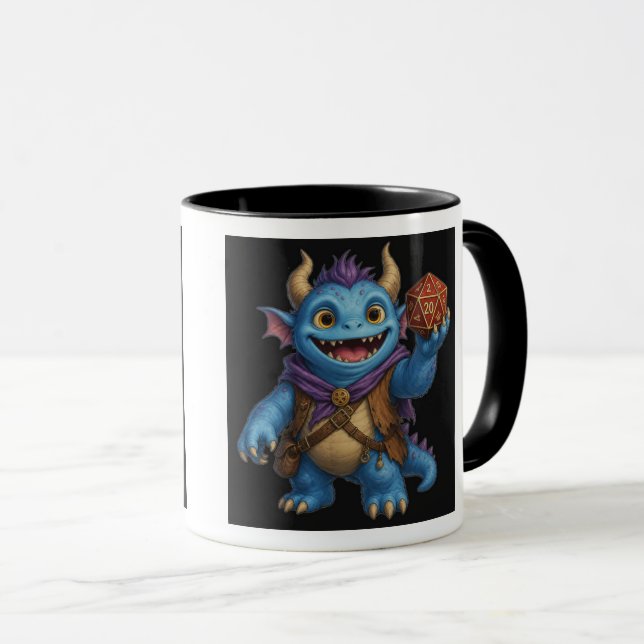 Caneca Camiseta de Monstro de Fantasia Fofo Segurando Dad (Frente Esquerda)