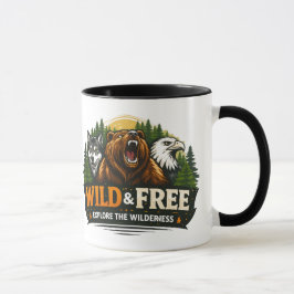 Caneca Camiseta Gráfica Aventura Selvagem Lobo Urso Águia