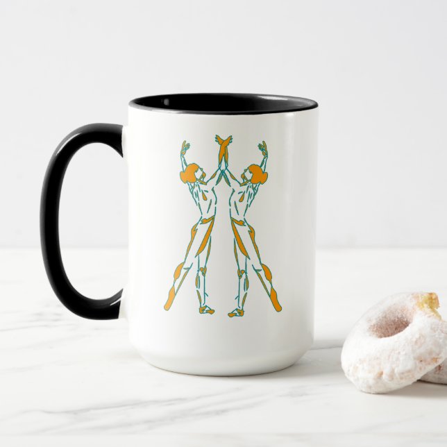 Caneca Camiseta Gráfica de Bailarinas Gêmeas Dançando (Com Donut)