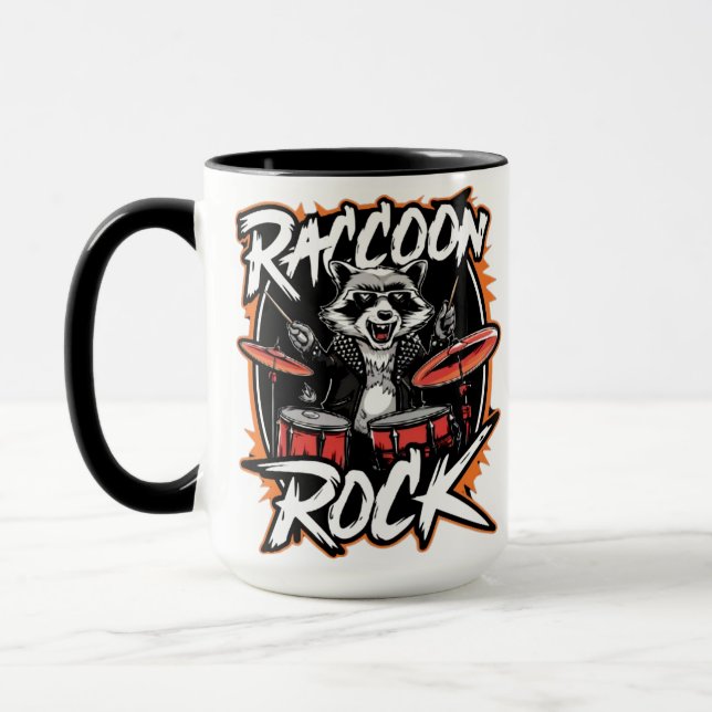 Caneca Camiseta Raccoon Rock - Design Engraçado Raccoon C (Esquerda)