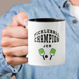 Caneca Campeão de Pickleball Nome Personalizado Inicial D