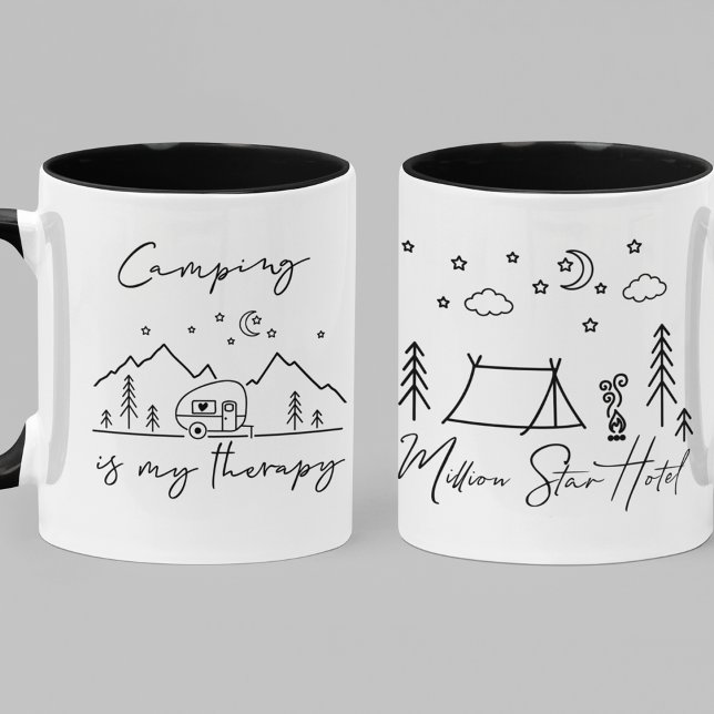 Caneca Camping é Minha Terapia & Hotel de Um Milhão de Es (Camping is My Therapy & Million Star Hotel Quotes 11oz Coffee Mug)