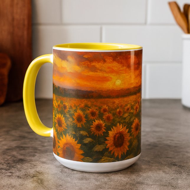 Caneca Campo de Girassóis Pôr do Sol (Criador carregado)