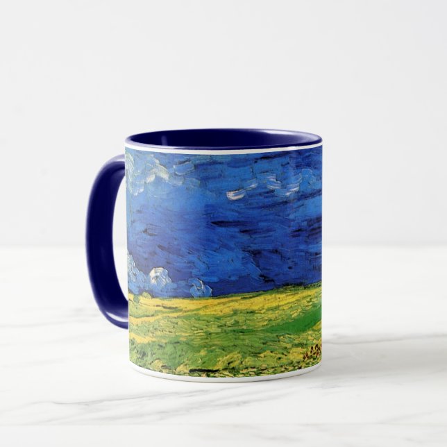 Caneca Campo de trigo sob céu nublado por Vincent van Gog (Frente Esquerda)