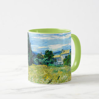 Caneca Campo de trigo verde com Cypress - Vincent Van Gog