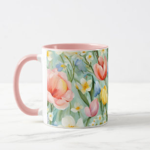 Caneca Campo Floral Colorido de Primavera. Pintura