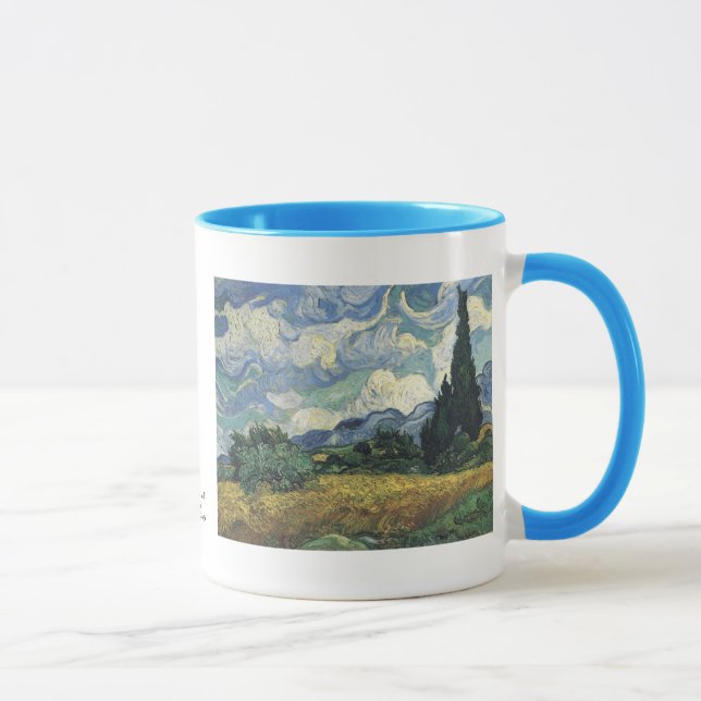 Caneca Campos de trigo de Vincent van Gogh com ciprestes (Direita)