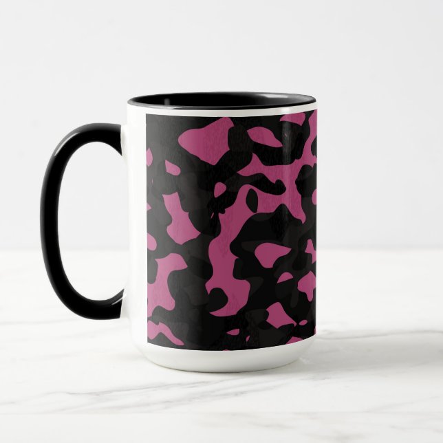 Caneca Camuflagem abstrata rosa e preta texturizada (Esquerda)