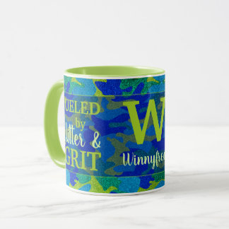 Caneca Camuflagem Brilhante Azul e Verde com Glitter Nome