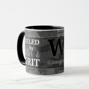 Caneca Camuflagem Brilhante em Preto Metálico Falso Monog