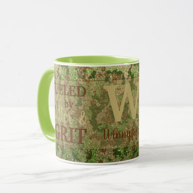 Caneca Camuflagem Verde Marrom Terra Brilho Nome (Frente Esquerda)