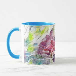 Caneca Cana rosa na pintura aquosa do mar