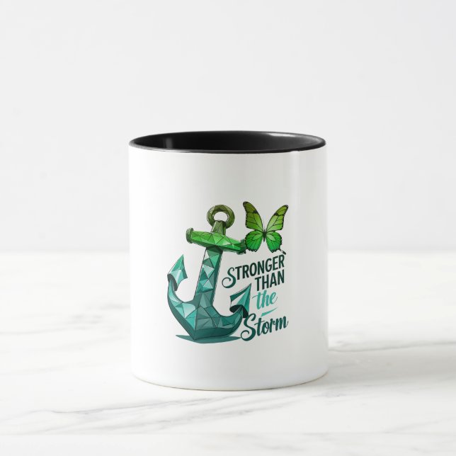 Caneca Cancer awareness breast phrase Stronger Than Storm (Centro)