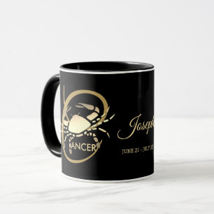 Caneca Cancer ♋ Sinal de Aniversário Zodiac / Preto e Dou