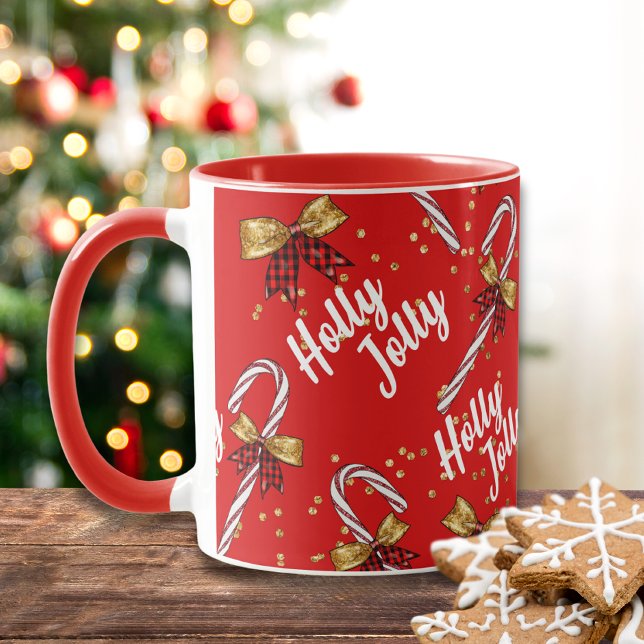 Caneca Candy Cane Holly Jolly Moderno Natal Festivo (Criador carregado)
