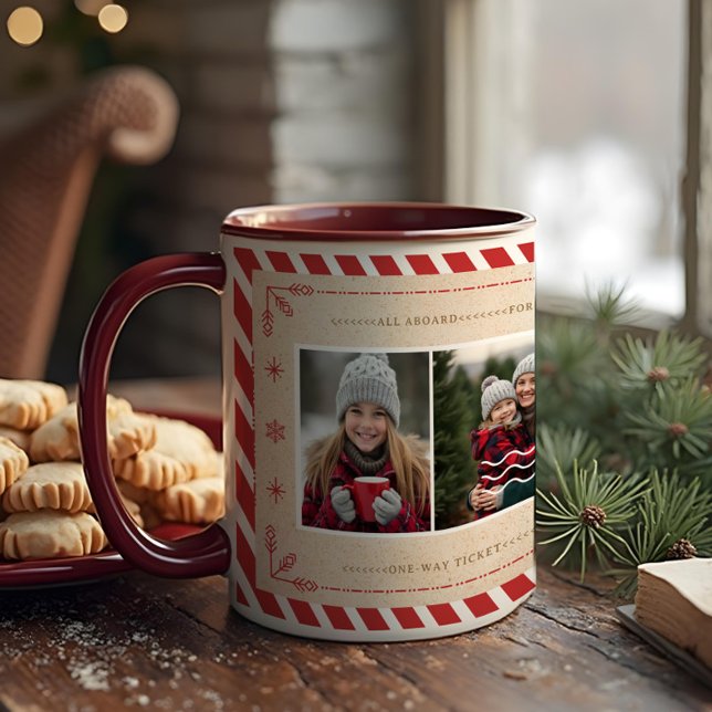 Caneca Candy Cane North Pole Express Fotos de Natal (Candy Cane North Pole Express Christmas Photos Mug)