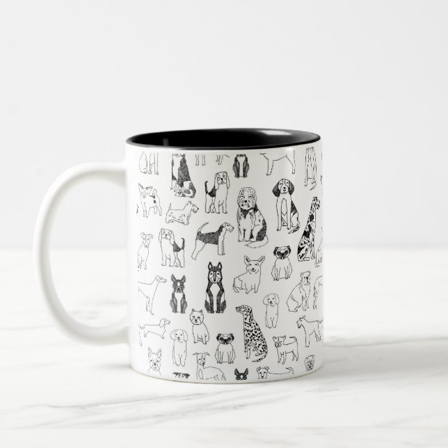 Caneca - caneca, desenho preto e branco de cão (Esquerda)